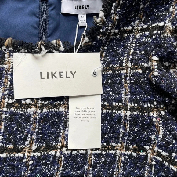 LIKELY MULTI TWEED ALIA DRESS preppy statement sleeves academia - Picture 6 of 9